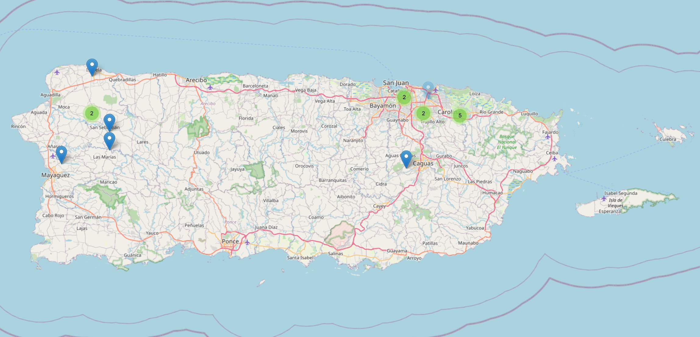 Map of Meshtastic nodes in Puerto Rico